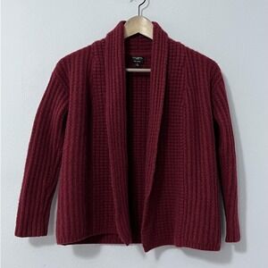 Talbots Cashmere Sweater Women Petite‎ Burgundy Red Open Front Cardigan